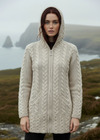 Aran Hooded Cardigan - Hood Down Front