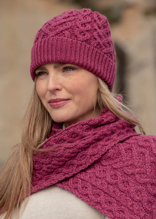 Aran Crafts Merino Wool Heart Scarf | Magenta
