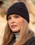 Bonnet Aran ultra doux à motif cœur | Laine mérinos gris anthracite