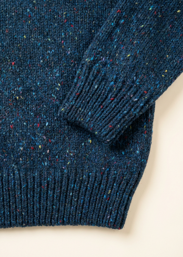 Men’s Flecked Merino Wool Quarter-Zip Fisherman Sweater | Blue