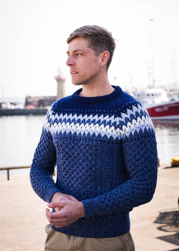 Men's Aran Fairisle Sweater | Denim Marl