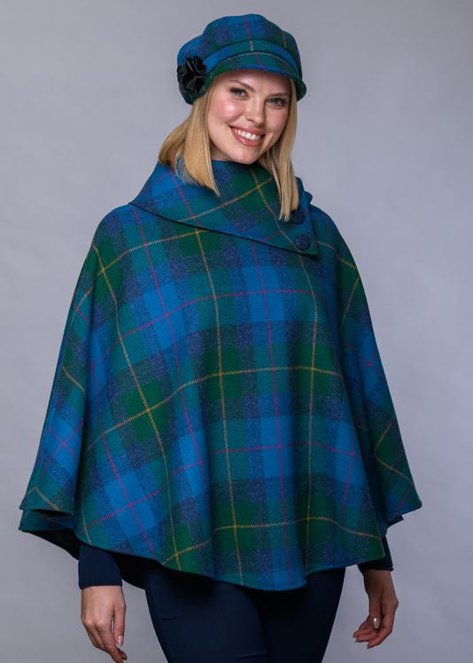 Mucros Poncho | Green Blue Check