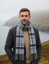 John Hanly Merino Scarf | Grey Blue Check