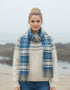 John Hanly Blue Beige Check Scarf | 100% Irish Lambswool