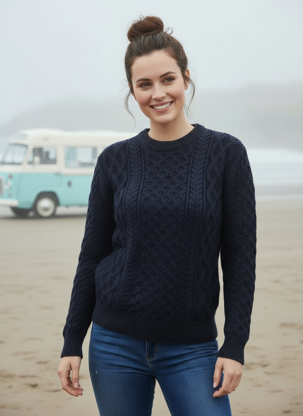 IrelandsEye Women's Aran Sweater | Navy