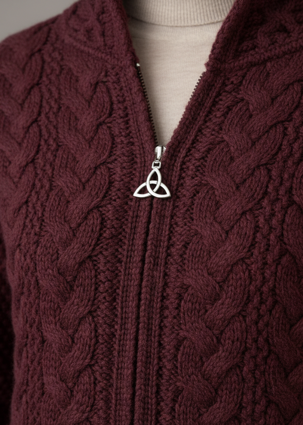 Wine Aran Cardigan Detail