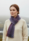 Irish model wearing Mucros Skellig blue scarf - lifestyle image