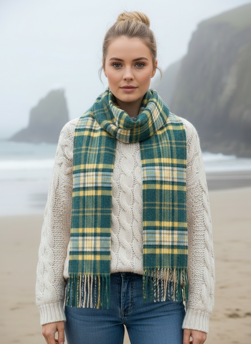 John Hanly Yellow Green Check Scarf - Irish Lifestyle