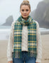 John Hanly Yellow Green Mix Check Lambswool Scarf