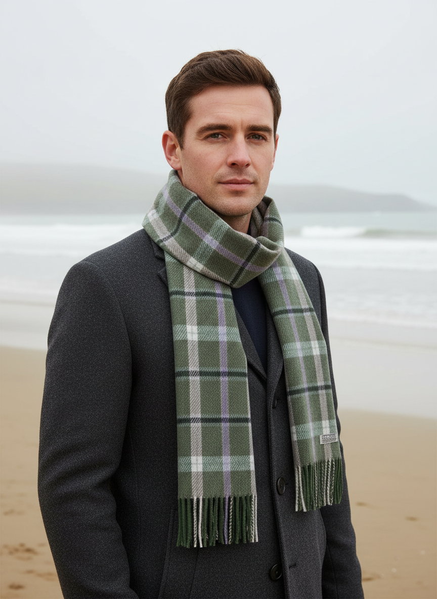 Foxford Lambswool Scarf | Green taupe