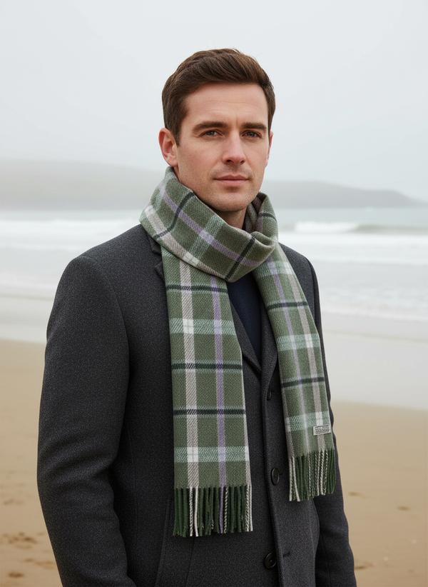 Foxford Lambswool Scarf | Green taupe