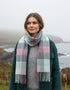 John Hanly Merino Wool Scarf | Aqua Pink Grey Cream Block Check