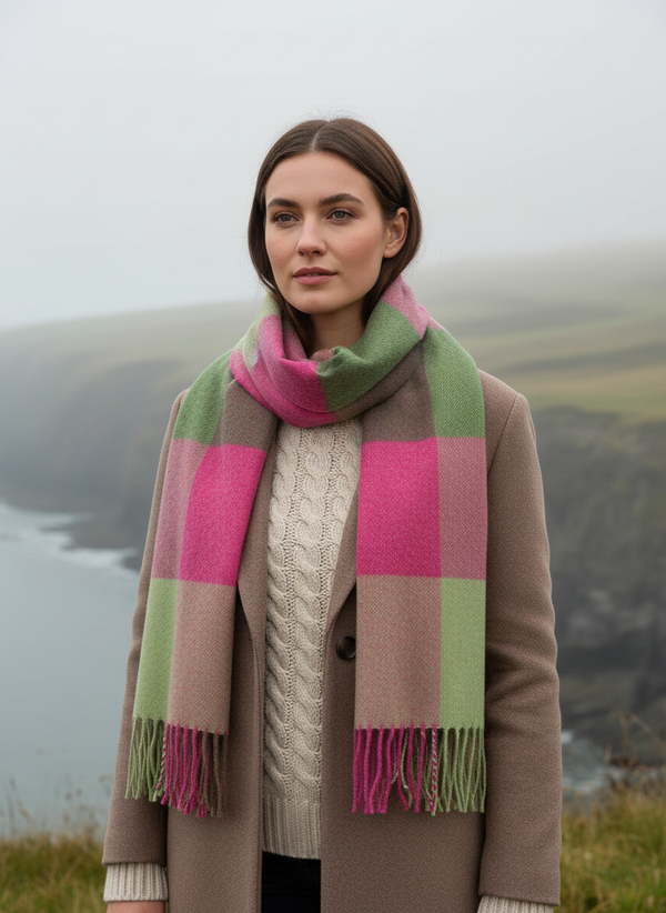 John Hanly Merino Scarf lifestyle image - Irish model autumn