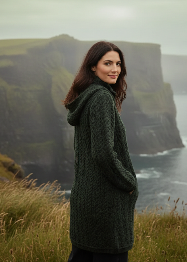 Aran Crafts Hooded Zip Coat | Green