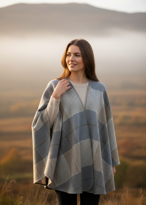 Irish model with lambswool cape - side glance pose