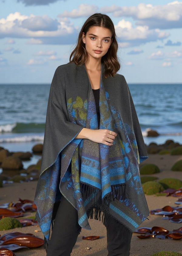 Jimmy Hourihan Fringed Shawl in Grey/Multi