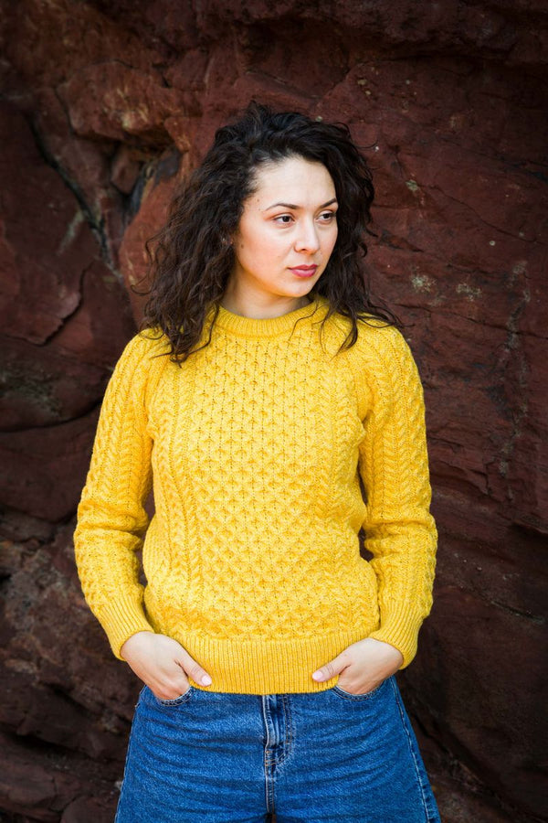 Ladies Slim-Fit Aran Sweater | Yellow