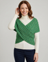 Ladies Merino Wool Cable Crossover Aran Button Wrap | Green - Clearance