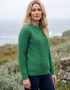 Ladies Slim-Fit Aran Sweater in Green | 100% Merino Wool