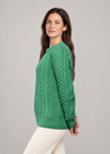 Ladies Slim-Fit Aran Sweater in Green | 100% Merino Wool