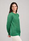 Ladies Slim-Fit Aran Sweater in Green | 100% Merino Wool
