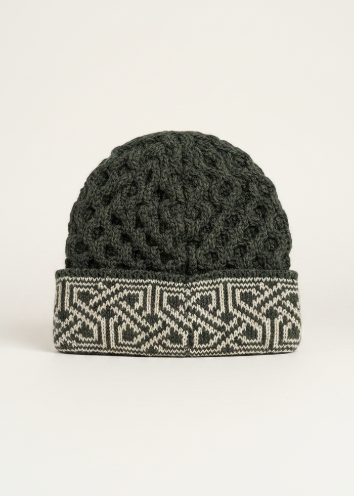 Aran Celtic Design Wool Hat - Army Green