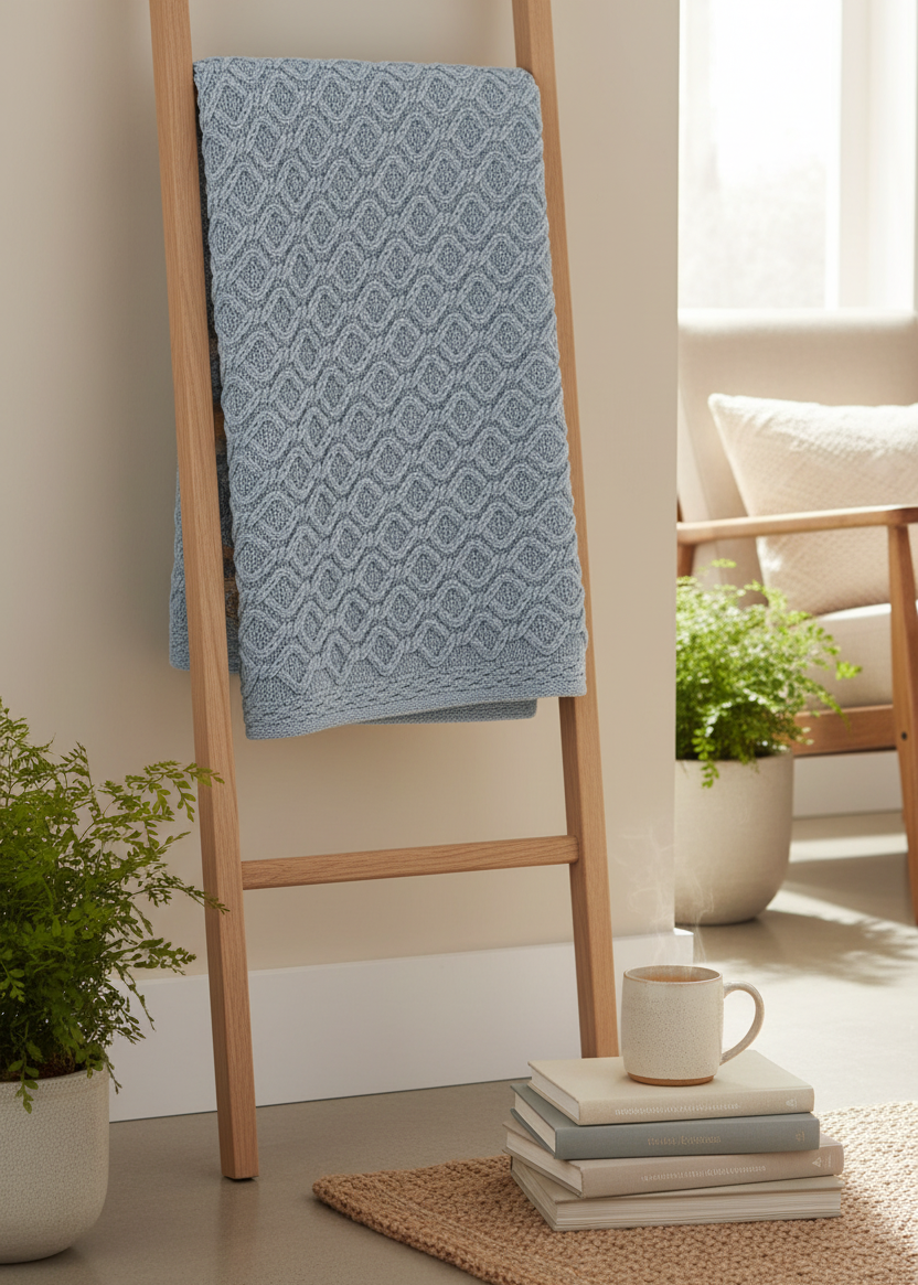 Aran Diamond Supersoft Merino Wool Blanket | Ocean Grey