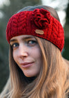 Aran Cable Knitted Wool Flower Headband | Red