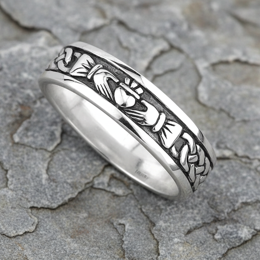 Ladies Oxidised Sterling Silver Claddagh Ring