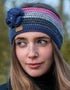 Crochet Headband with Flower Corsage Pink & Blue