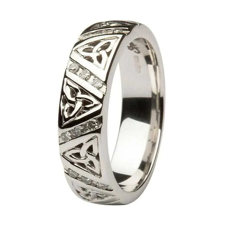 14K White Gold Ladies Diamond Trinity Knot Wedding Ring 
