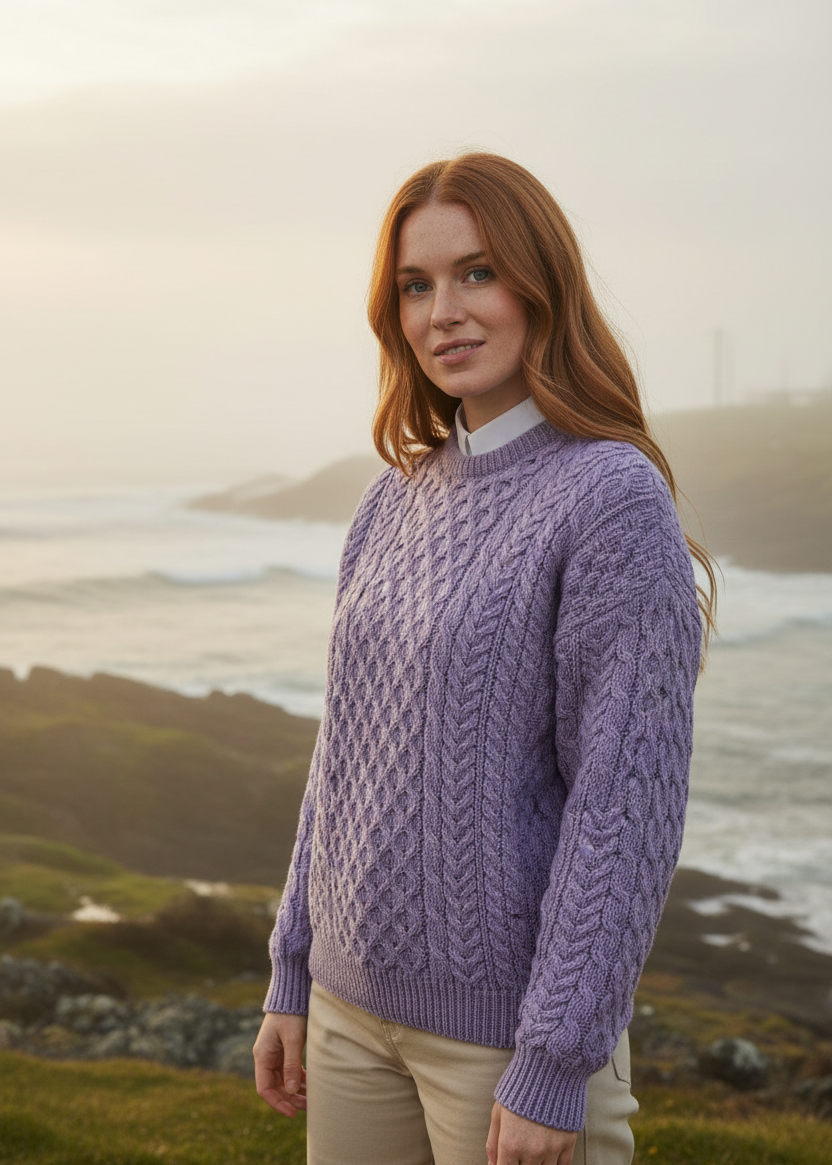 Lavender Aran Sweater Untucked - Coastal