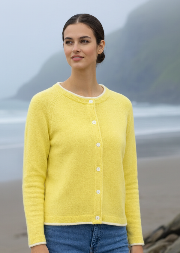 Ireland's Eye Killiney Cardigan - Wool Cashmere Blend | Lemon Zest