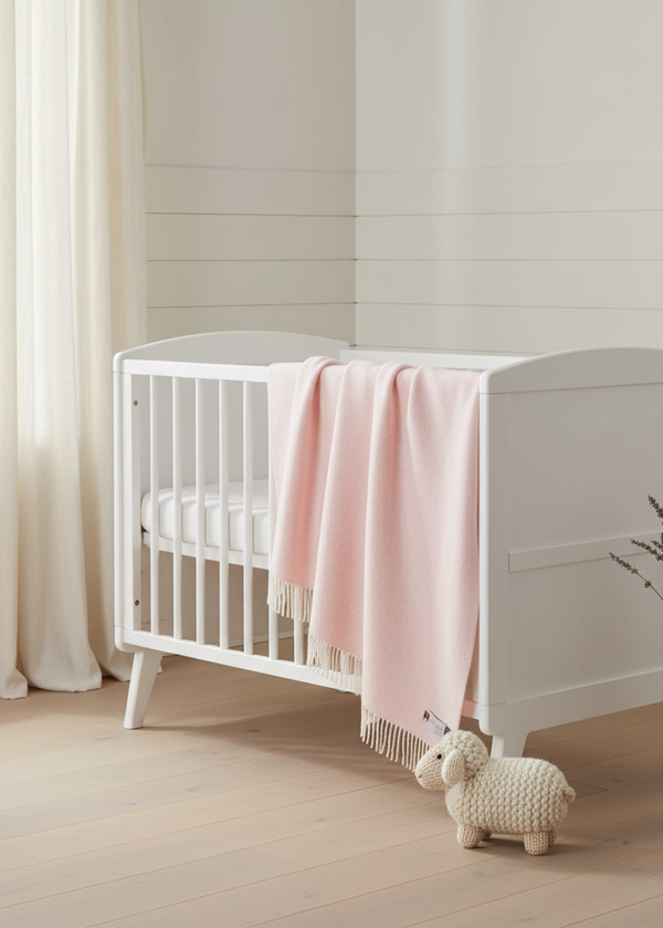 Irish Cashmere Baby Blanket - Baby Pink Herringbone with Luxury Gift Box