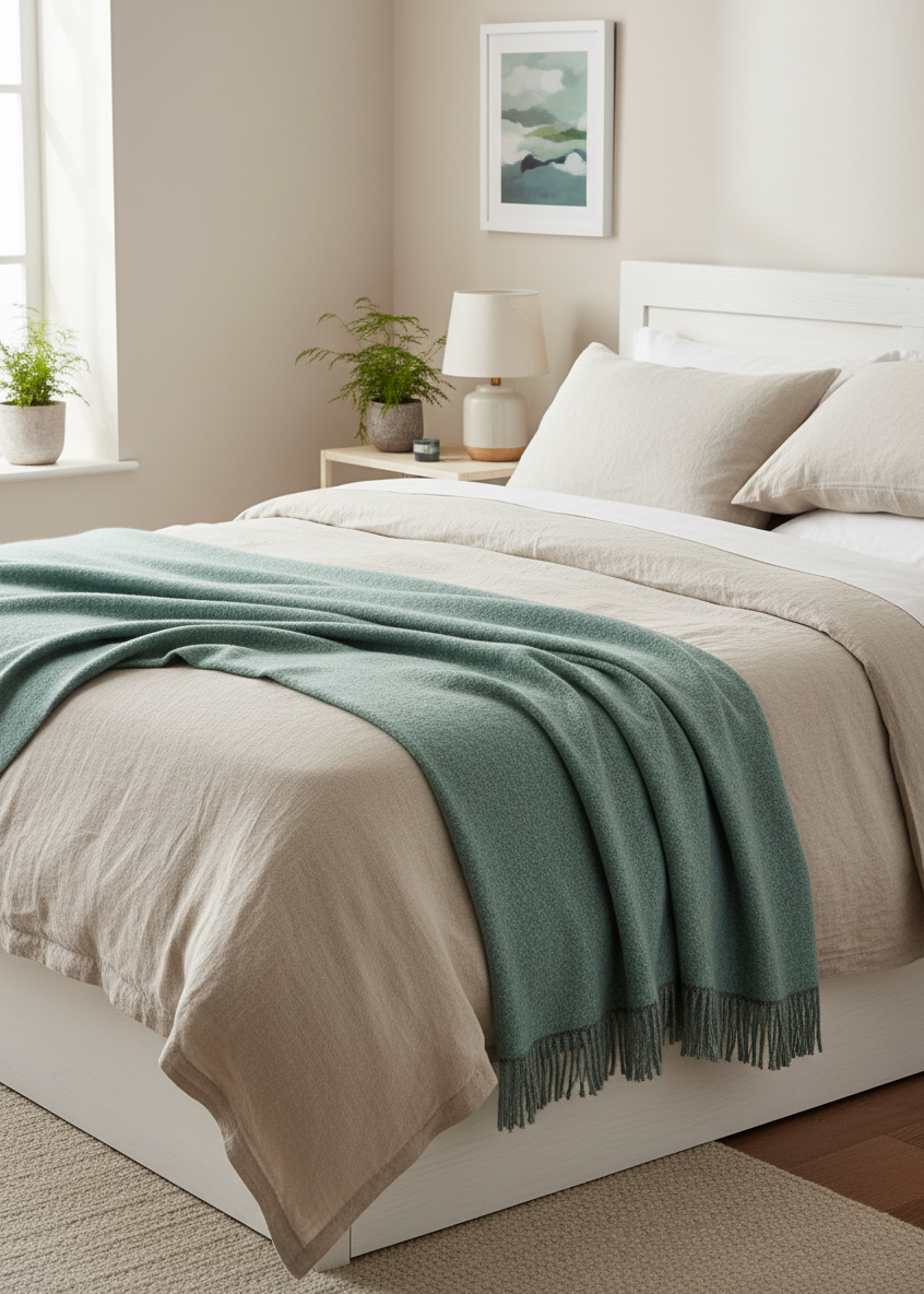 Lifestyle - McNutt Irish Wool Throw Blanket - Cosy Aqua