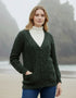 Adare Boyfriend Aran Cardigan in Army Green | 100% Merino Wool