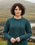 Aran Cable Knit Merino Wool Sweater - Bermuda Blue | Irish Crafted