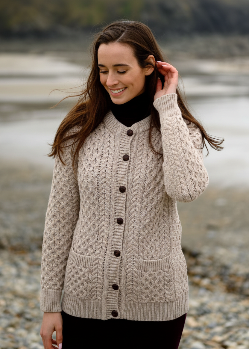 Aran Lumber Cardigan | 100% Merino Wool | Parsnip