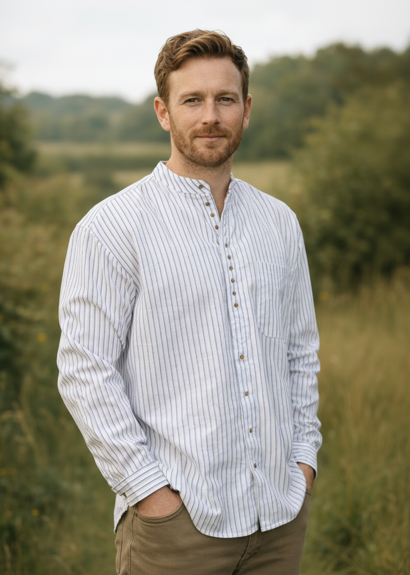 Civilian Irish Grandfather Shirt | Navy Stripe