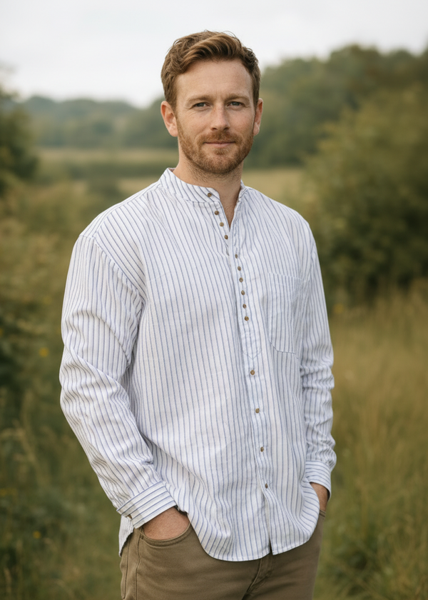 Civilian Irish Grandfather Shirt | Navy Stripe