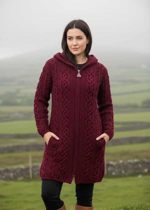Women's Celtic Aran Jacket | Burgundy