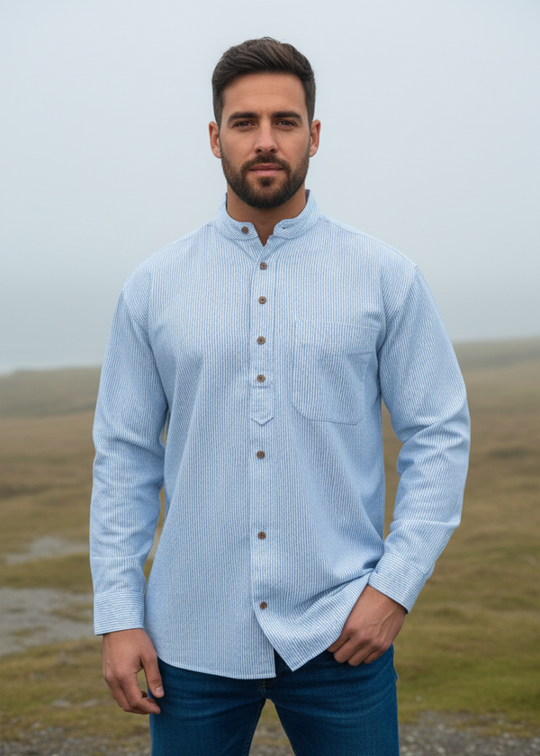 Irish Grandfather Shirt | Blue Cross Hatching