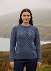 Lifestyle image 2-Unisex Aran Worsted Wool Sweater - Traditional Irish Knitwear | Denim