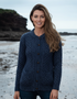 Women's Aran Lumber Cardigan - 100% Merino Wool | Denim Marl