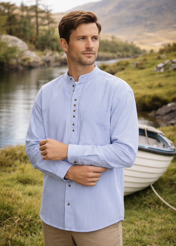 Civilian Grandfather Shirt | Blue Stripe