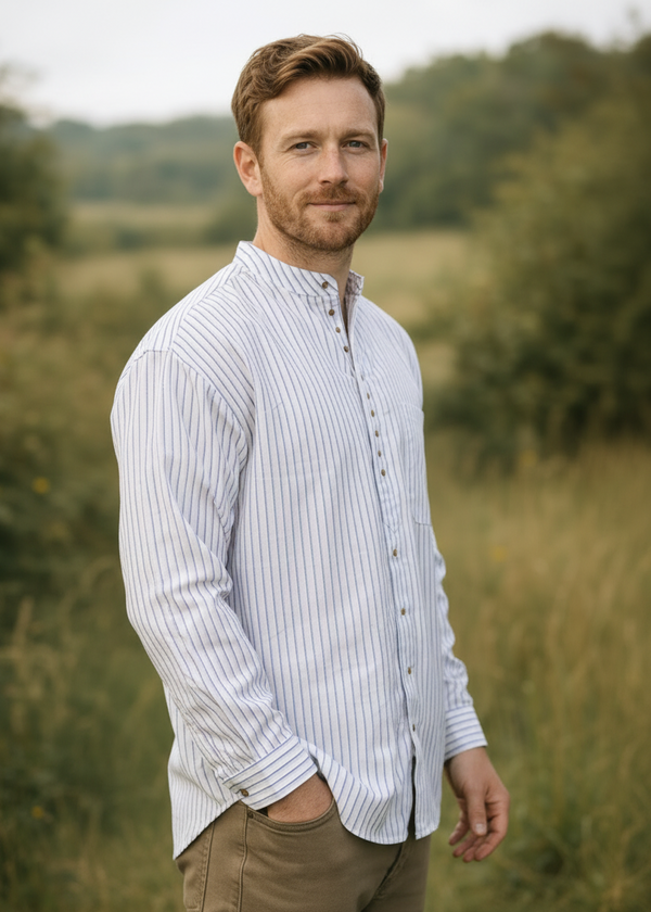 Civilian Irish Grandfather Shirt | Navy Stripe