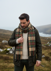 John Hanly Merino Scarf | Green Brown Charcoal Camel Check