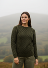 Lifestyle image 3Unisex Aran Worsted Wool Sweater - Traditional Irish Cable Knit | Army Green