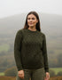 Unisex Aran Worsted Wool Sweater - Traditional Irish Cable Knit | Army Green