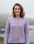 Women's Lavender Cable-Knit Aran Cardigan | Irish Cotton Ladies Cardigan